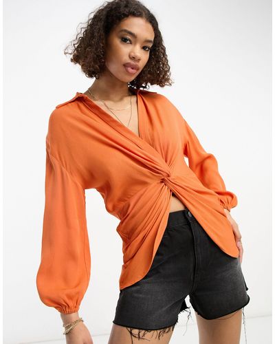 River Island Twist Front Shirt - Orange