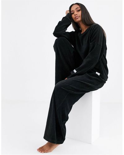 Calvin Klein Modern Cotton Velvet Rib Wide Leg Trousers - Black