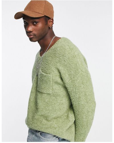 ASOS Relaxed Boucle Sweater With Pocket - Green