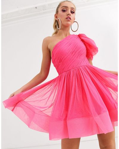 LACE & BEADS Puff Ball Sleeve Mini Prom Dress - Pink