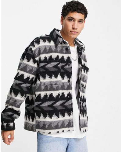 ASOS Harrington Jack Van Wolmix Met Lange Pasvorm En Aztekenprint - Zwart