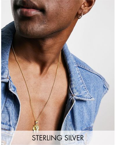 ASOS Collier avec pendentif pharaon en argent massif plaqué or 18 carats - Bleu