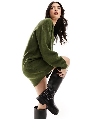ASOS Knitted Sweater Mini Dress With Crew Neck - Green