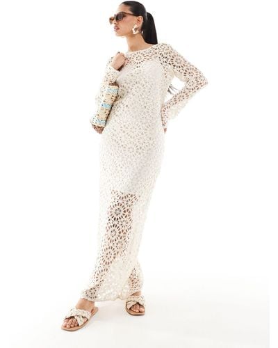 NA-KD Crochet Maxi Dress With Scoop Back - White
