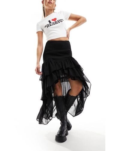 Miss Selfridge Chiffon Hi Lo Hem Maxi Skirt - Black