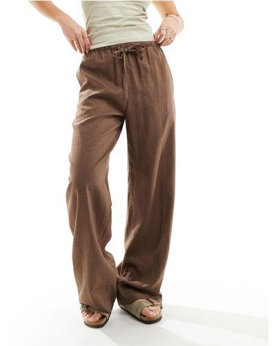 Weekday Mia Linen Mix Trousers - Brown