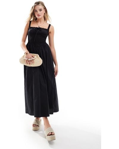 ASOS Ribbed Tank Midi Dress With Poplin Skirt - Black