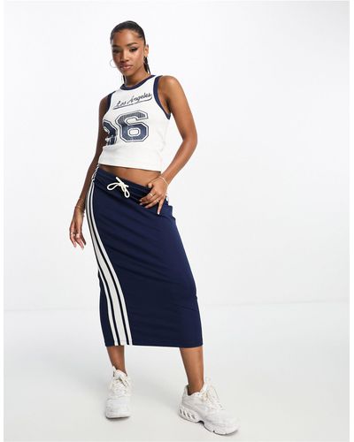 ASOS Low Rise Midi Skirt Co-ord With White Stripe - Blue