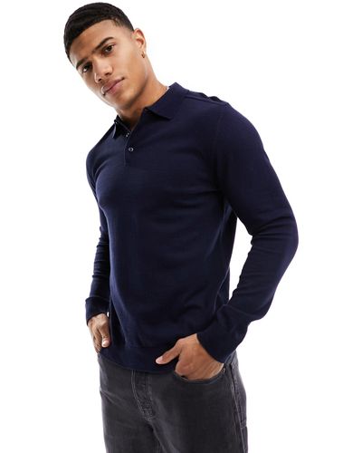 SELECTED Knitted Long Sleeve Polo - Blue