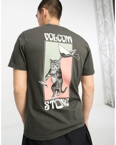 Volcom Feline - t-shirt nero slavato con stampa sul retro - Grigio