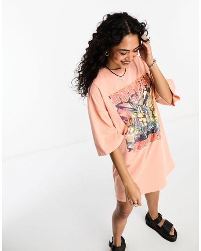 ASOS Oversized T-shirt Mini Dress With Festival Graphic - Pink