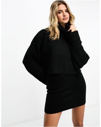 Miss Selfridge Rib Chunky Cowl Neck Sweater Co-ord - Black