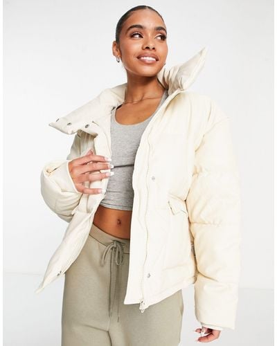 Missguided Faux Leather Puffer Jacket - Natural