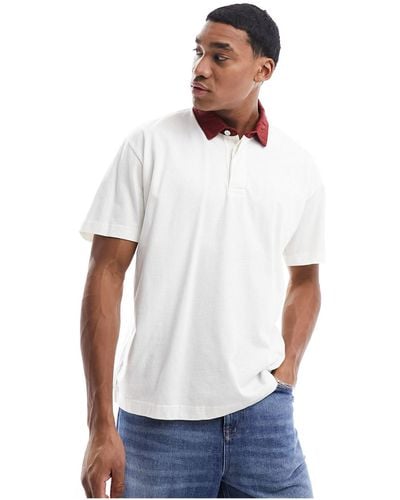 Abercrombie & Fitch Oversized Rugby Polo Shirt With Contrast Collar - White