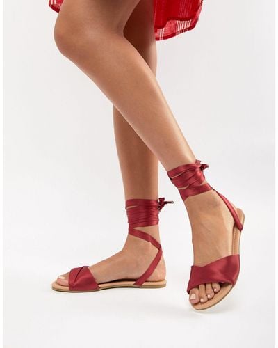 ASOS Flashing Tie Leg Flat Sandals - Red