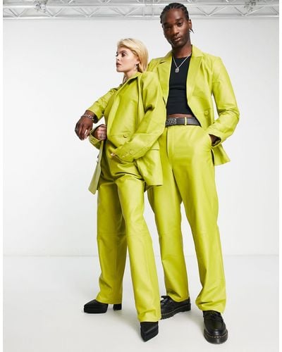 Reclaimed (vintage) Édition limitée - - pantalon unisexe en cuir - chartreuse - Jaune