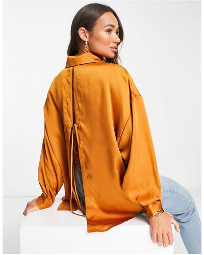 Ghospell – oversize-hemd aus satin - Orange