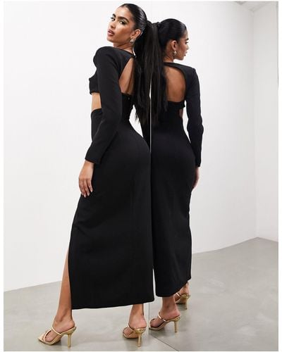 ASOS Statement Long Sleeve Square Neck Maxi Dress - Black