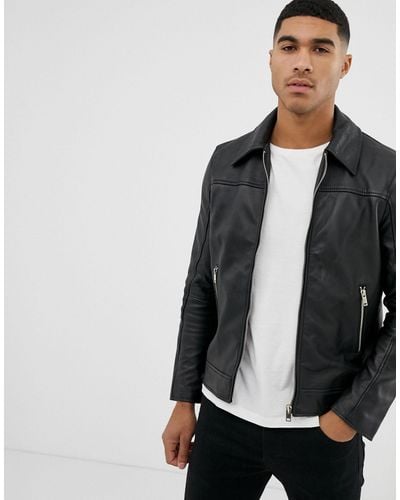 Bolongaro Trevor Slim Fit Leather Jacket - Black