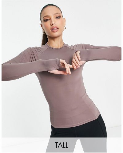 Asos Design 4505 Tall Long Sleeve Training Top In Rib With Ruche Detail In  Black - Part Of A Set