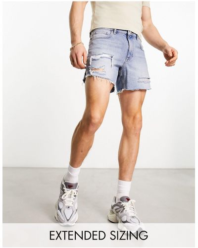 ASOS Short en jean déchiré coupe courte - délavé clair - Bleu