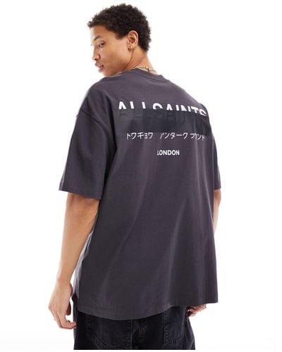 AllSaints Redact Oversized Embroidered Logo T-shirt - Blue