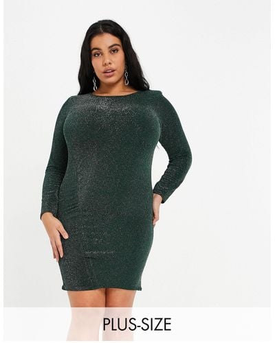 Fashionkilla Glitter Ruched Front Mini Dress With Shoulder Pads - Green