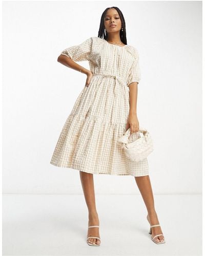 French Connection Tiered Midi Smock Dress - Natural