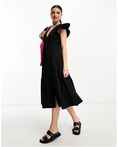 Vero Moda Frill Sleeve Midi Dress - Black
