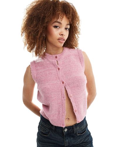 Reclaimed (vintage) Boucle Button Through Tank - Pink