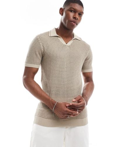 Hollister Pattern Open Stitch Knit Tipped Polo - White