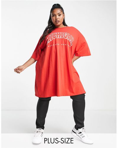Yours T-shirt oversize rossa con scritta "michigan" - Rosso