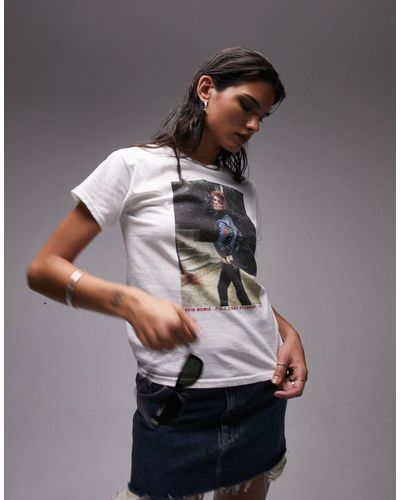 TOPSHOP T-shirt Met Gekrompen Pasvorm En Grafische Gelicenseerde Fotoprint Van David Bowie - Grijs