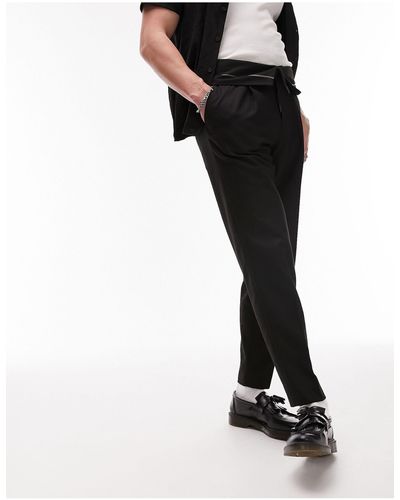 TOPMAN Relaxed Pronounced Twill Rolled Waistband Trousers - Black