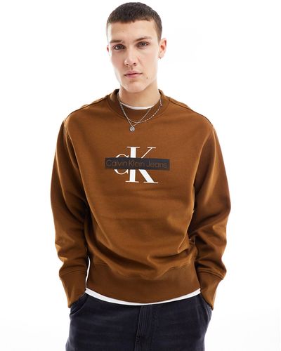Calvin Klein Sudadera marrón con cuello redondo y logo