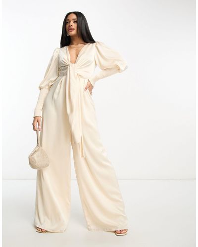 Collective The Label Exclusive Plunge Front Wide Leg Jumpsuit - Natural