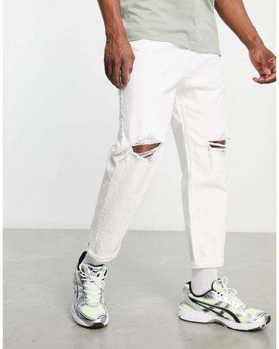 Bershka Tapered Jeans With Rips - White