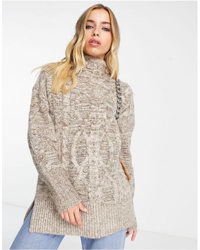 ONLY High Neck Cable Knit Sweater - Natural