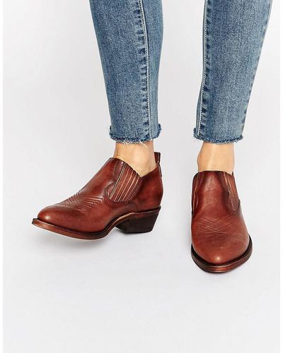 Frye Billy Shootie Western Leather Shoe Boots - Brown
