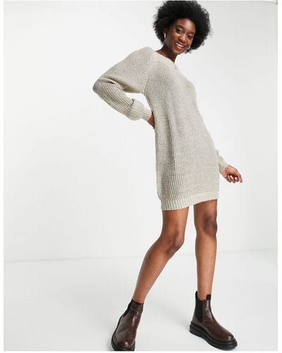 Jdy Wide Neck Knitted Mini Jumper Dress - Natural