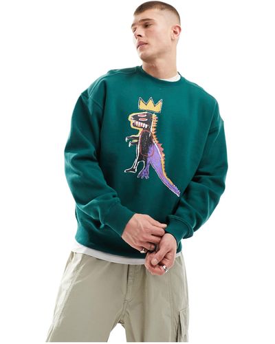 Cotton On Cotton On Relaxed Sweatshirt With Basquiat Dinosaur Graphic - Green