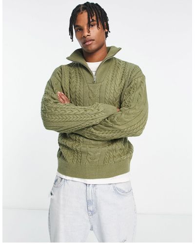 New Look Heavy Cable Relaxed Fit Knit Sweater - Green