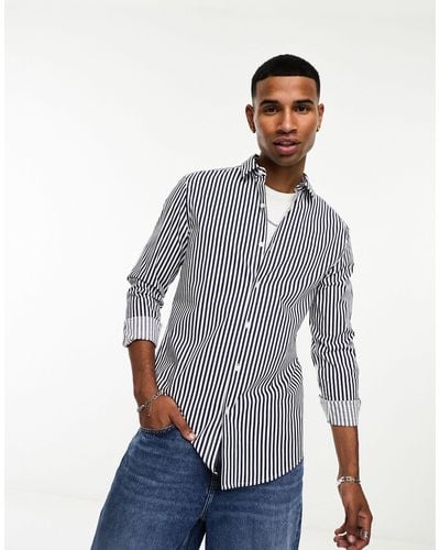 ASOS Slim Fit Stripe Shirt - Blue