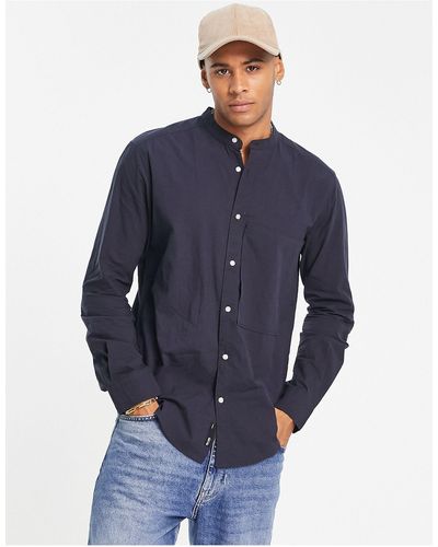Only & Sons Grandad Collar Shirt With Pocket - Blue