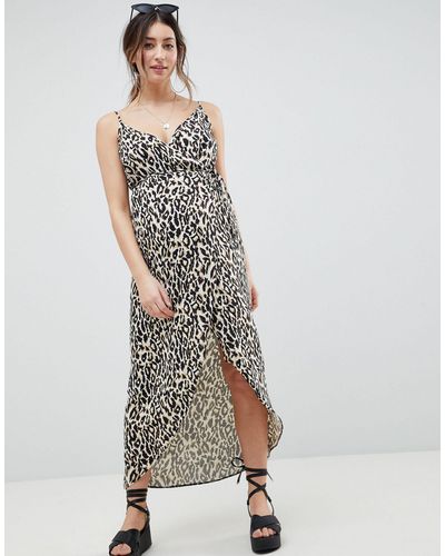 ASOS Asos Design Maternity Cami Wrap Maxi Dress In Leopard Print - Multicolor