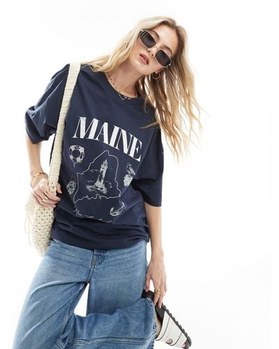 ASOS T-shirt oversize con grafica "maine" slavato - Blu