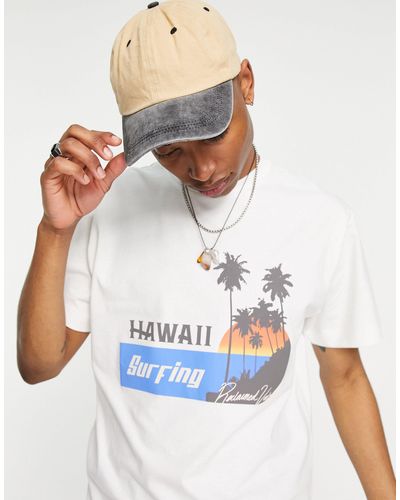 Reclaimed (vintage) Inspired - t-shirt bianca con stampa hawaii di surf - Bianco