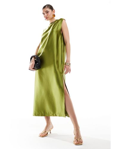 ASOS Satin Sleeveless Oversized Midi Tshirt Dress - Green