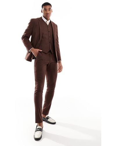 ASOS Skinny With Linen Suit Trouser - Brown