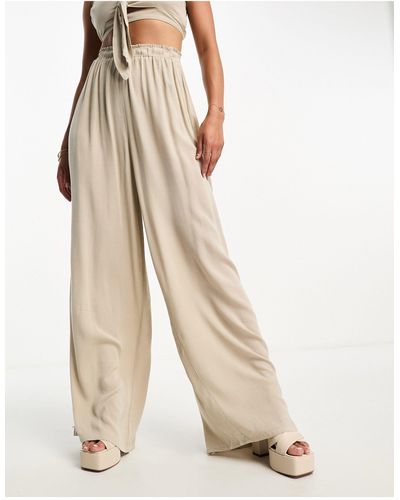 Style Cheat Crinkle Wide Leg Trouser Co-ord - Natural